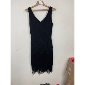 Babeyond Black Flapper Dress 1920s Great Gatsby Soutache Fringe Cocktail Small